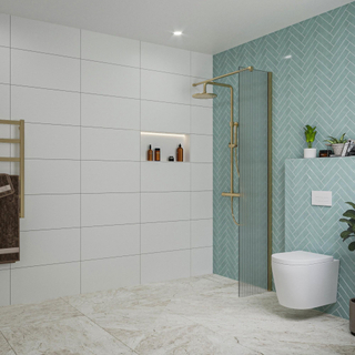 FugaFlow Eccelente Vetro Douche à l'italienne - 40x200cm - verre nervuré - Laiton brossé