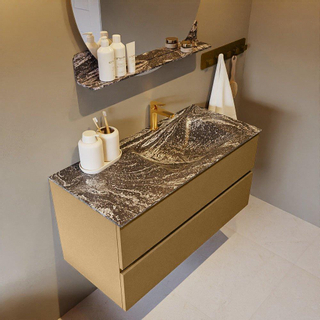 Mondiaz VICA-DLUX ensemble de meuble de salle de bain - 100cm - meuble sous-vasque oro - 2 tiroirs - lavabo encastrée cloud droite - 1 trou de robinet - version haute de 60cm - lave