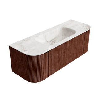 Mondiaz KURVE-DLUX Badkamermeubelset - 130x46x40cm - 1 lade - 2 deuren - wastafel solid surface - midden - 1 kraangat - Ruby
