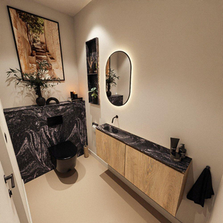 MONDIAZ TURE-DLUX Meuble toilette - 120cm - Washed Oak - EDEN - vasque Lava - position gauche - sans trou de robinet