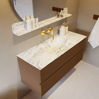 Mondiaz VICA-DLUX Ensemble de meuble de salle de bain - 120cm - meuble sous-vasque repos - 2 tiroirs - lavabo encastrée cloud milieu - sans trous de robinet - version haute de 60cm - glace