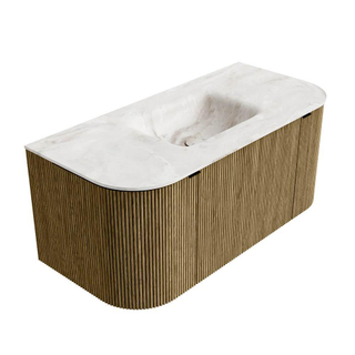 Mondiaz KURVE-DLUX Badkamermeubelset - 100x46x40cm - 1 lade - 2 deuren - wastafel solid surface - midden - zonder kraangat - Dusk