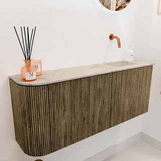 Mondiaz JOYA-DLUX 101.6cm toiletmeubel - ronding links kleur Dusk - Wastafel FAYE positie Rechts Zonder kraangat kleur Frappe.