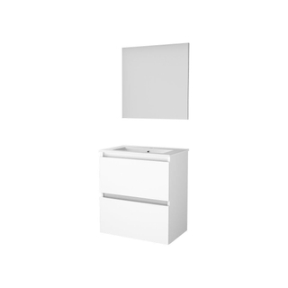 Basic-Line Basic 39 ensemble de meubles de salle de bain 60x39cm sans poignée 2 tiroirs lavabo en porcelaine 1 trou de robinetterie miroir mdf laqué blanc glacier