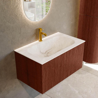 Mondiaz KURVE-DLUX Ensemble de meuble salle de bain - 80x46x40cm - 1 tiroir - lavabo en solid surface - milieu - 1 trou de robinet - Ruby
