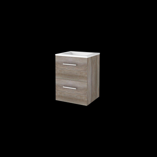 Basic-Line Start 46 ensemble de meubles de salle de bain 50x46cm avec poignées 2 tiroirs vasque acrylique 0 trous pour robinet mfc scotch oak
