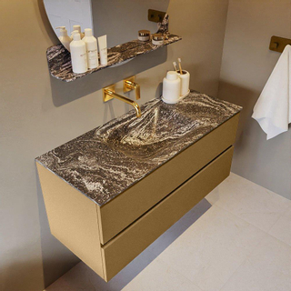 Mondiaz VICA-DLUX Ensemble de meuble de salle de bain - 110cm - meuble sous-vasque oro - 2 tiroirs - lavabo encastrée cloud milieu - sans trous de robinet - version haute de 60cm - lave