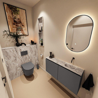 MONDIAZ TURE-DLUX Meuble toilette - 100cm - Dark Grey - EDEN - vasque Glace - position droite - sans trou de robinet