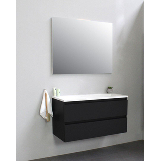 Basic Bella Badkamermeubelset - 100x55x46cm - 1 wasbak - Acryl - Wit - 0 kraangaten - Wandspiegel zonder verlichting - Spaanplaat Zwart mat