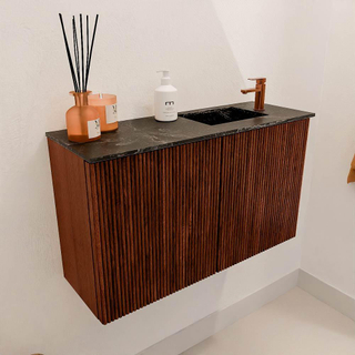 Mondiaz JOYA-DLUX 70cm toiletmeubel - kleur Ruby - Wastafel FAYE positie Rechts 1 kraangat kleur Lava.