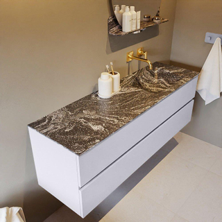 Mondiaz VICA-DLUX ensemble de meuble de salle de bain - 150cm - meuble sous-vasque cale - 2 tiroirs - lavabo encastré cloud droite - sans trous de robinet - version haute de 60cm - lave