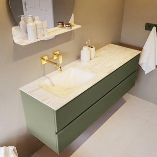 Mondiaz VICA-DLUX ensemble de meuble de salle de bain - 150cm - meuble sous-vasque armée - 2 tiroirs - lavabo encastré nuage gauche - sans trous de robinet - version haute de 60cm - ostra