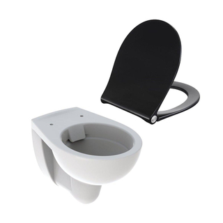 Geberit ensemble de toilettes e con 52x35.5cm sans rebord avec abattant pressalit à fermeture douce et rapide blanc/noir