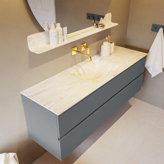 Mondiaz VICA-DLUX ensemble de meuble de salle de bain - 150cm - meuble sous-vasque plata - 2 tiroirs - lavabo encastré cloud milieu - sans trous de robinet - miroir modèle spot - version XL 60cm haut - ostra