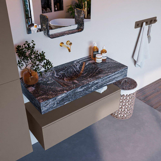 Mondiaz ALAN-DLUX Ensemble de meuble - 100cm - meuble Smoke mat - 1 tiroir - Lavabo Cloud Lava suspendu - vasque Centre - 0 trous de robinet