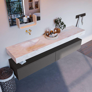 Mondiaz ALAN-DLUX Ensemble de meuble - 200cm - meuble Dark grey mat - 2 tiroirs - Lavabo Cloud Ostra suspendu - vasque Gauche - 0 trous de robinet