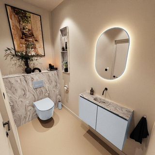 MONDIAZ TURE-DLUX Meuble toilette - 80cm - Clay - EDEN - vasque Glace - position centrale - sans trou de robinet