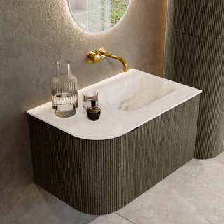 Mondiaz KURVE-DLUX Badkamermeubelset - 75x46x40cm - 1 lade - 1 deur - wastafel solid surface - rechts - zonder kraangat - Shadow