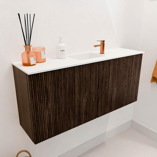 Mondiaz JOYA 90cm toiletmeubel - kleur Walnut - Wastafel FAYE positie Midden 1 kraangat kleur Talc.