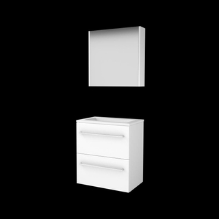 Basic-Line Comfort 39 ensemble de meubles de salle de bain 60x39cm avec poignées 2 tiroirs lavabo acrylique 0 trous de robinetterie armoire de toilette mdf laqué blanc glacier