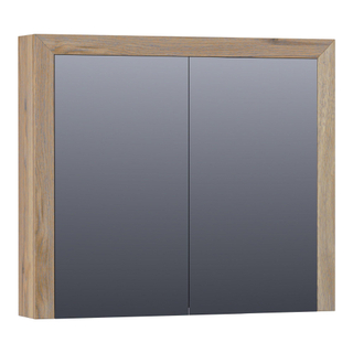 BRAUER Massief eiken Spiegelkast - 80x70x15cm - 2 links/rechtsdraaiende spiegeldeuren - Hout Vintage oak