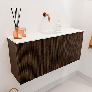 Mondiaz JOYA 90cm meuble de toilette - couleur Walnut - Vasque FAYE position Milieu Sans trou de robinet couleur Talc.
