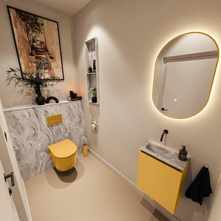 MONDIAZ TURE-DLUX Meuble toilette - 40cm - Ocher - EDEN - vasque Glace - position gauche - sans trou de robinet