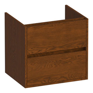 BRAUER Adore wastafelonderkast - 60x46x55cm - 2 softclose lades - greeploos - 1 sifon uitsparing - massief eiken - lamellen eiken bruin