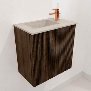 Mondiaz JOYA-DLUX Meuble de salle de bains - 40cm - couleur Walnut - Vasque FAYE position Gauche 1 trou de robinet couleur Opalo