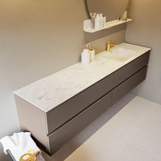 Mondiaz VICA-DLUX ensemble de meuble de salle de bain - 200cm - meuble sous-vasque fumée - 4 tiroirs - lavabo encastré nuage droite - 1 trou de robinet - version haute 60cm - opalo