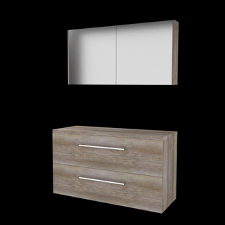 Basic-Line Comfort 46 ensemble de meubles de salle de bain 120x46cm avec poignées 2 tiroirs lavabo top armoire de toilette mfc scotch oak
