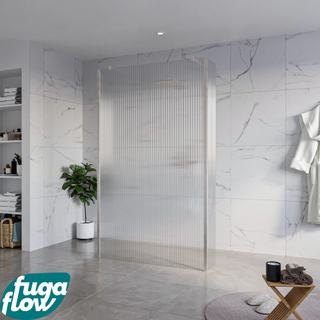 FugaFlow Eccelente Vetro Vrijstaande inloopdouche badkamer - 120x200cm - Helder geribbeld - antikalk - 8mm veiligheidsglas - 2 zijwanden 40cm - met wandarmen en hoekprofielen - RVS geborsteld -