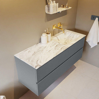 Mondiaz VICA-DLUX ensemble de meuble de salle de bain - 130cm - meuble sous-vasque plata - 2 tiroirs - lavabo encastrée cloud droite - sans trous de robinet - version haute de 60cm - glace