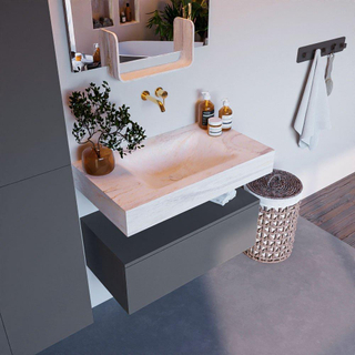 Mondiaz ALAN-DLUX Ensemble de meuble - 80cm - meuble - Plata mat - 1 tiroir - Lavabo Cloud Ostra suspendu - vasque Centre - 0 trous de robinet - Beige