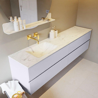 Mondiaz VICA-DLUX ensemble de meuble de salle de bain - 200cm - meuble sous-vasque cale - 4 tiroirs - lavabo encastré cloud gauche - sans trous de robinet - version haute de 60cm - opalo