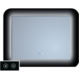 TuTTi Q-Mirrors Miroir - 90x70 - rectangulaire - icônes tactiles - chauffe-miroir - éclairage à LED - 3 couleurs - ambiance tout autour - encadrement - noir mat