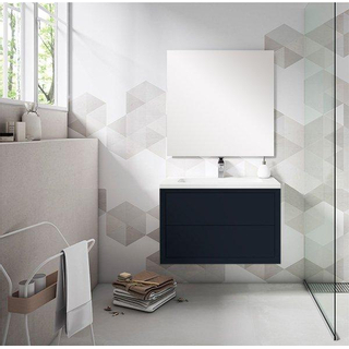 Adema Prime Core Ensemble de meuble - 80x50x45cm - 1 vasque ovale en céramique Blanc - 1 trous de robinet - 2 tiroirs - avec miroir rectangulaire - Bleu marine mat