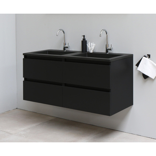 Basic Bella Meuble salle de bains avec lavabo acrylique Noir 120x55x46cm 2 trous de robinet Noir mat