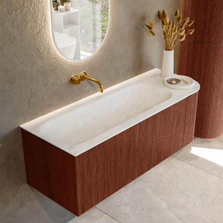 Ensemble de meuble de salle de bain Mondiaz KURVE-DLUX - 125x46x40cm - 1 tiroir - 1 porte - lavabo en solid surface - gauche - sans trou de robinet - Ruby
