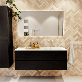 Mondiaz VICA ensemble de meuble de salle de bain - 130cm - meuble sous-vasque urban - 2 tiroirs - lavabo cloud droite - 1 trou de robinet - version haute de 60cm - talc