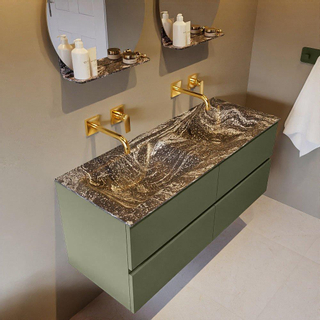 Mondiaz VICA-DLUX ensemble de meuble de salle de bain - 120cm - meuble sous-vasque armée - 4 tiroirs - lavabo encastré nuage double - sans trous de robinet - version haute de 60cm - lave