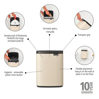 Brabantia Bo Poubelle - 7 litres - seau intérieur en plastique - beige doux