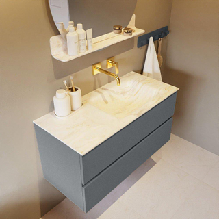 Mondiaz VICA-DLUX ensemble de meuble de salle de bain - 100cm - meuble sous-vasque plata - 2 tiroirs - lavabo encastré cloud droite - sans trous de robinet - miroir modèle spot - version XL 60cm de haut - ostra