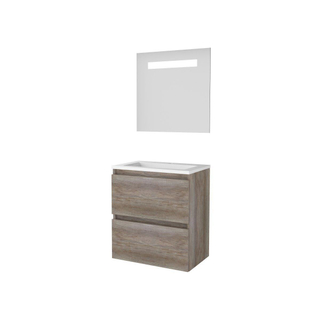 Basic-Line Economic 39 ensemble de meubles de salle de bain 60x39cm sans poignée 2 tiroirs lavabo acrylique 1 trou de robinetterie miroir éclairage led intégré mfc scotch oak