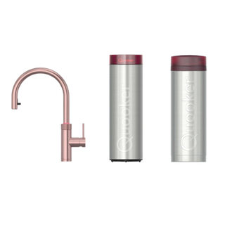 Quooker BE Flex Round kokendwaterkraan - draaibare & uittrekbare uitloop - PRO3 incl. Cube reservoir - Warm / kokend / bruisend / gefilterd water - rosé koper