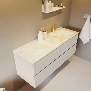 Mondiaz VICA-DLUX ensemble de meuble de salle de bain - 130cm - meuble sous-vasque lin - 4 tiroirs - lavabo encastré nuage droite - 1 trou de robinet - version haute de 60cm - ostra