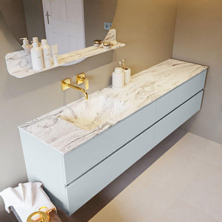 Mondiaz VICA-DLUX ensemble de meuble de salle de bain - 200cm - meuble sous-vasque argile - 4 tiroirs - lavabo encastré nuage gauche - sans trous de robinet - version haute de 60cm - glace