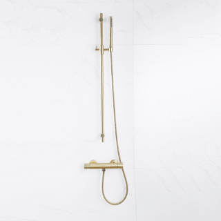 FugaFlow Eccelente Sobrado Ensemble de douche barre curseur avec douchette stick, flexible en métal et robinet de douche Laiton brossé PVD