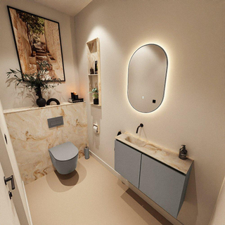 MONDIAZ TURE-DLUX Meuble toilette - 80cm - Smoke - EDEN - vasque Frappe - position gauche - sans trou de robinet