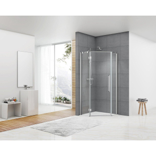 Produits Van Rijn ST05 Cabine pentagonale 87-89x200cm verre clair 8 mm, tige de stabilisation en chrome au-dessus du verre + poignée.